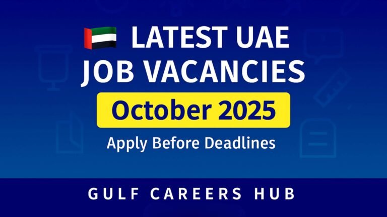 Latest UAE job vacancies October 2025 banner with Gulf Careers Hub branding