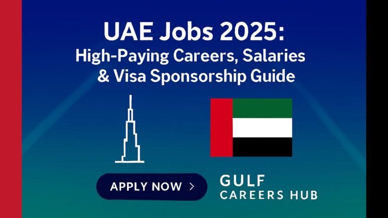 Banner showing UAE Jobs 2025 guide with Burj Khalifa, UAE flag, and Apply Now button