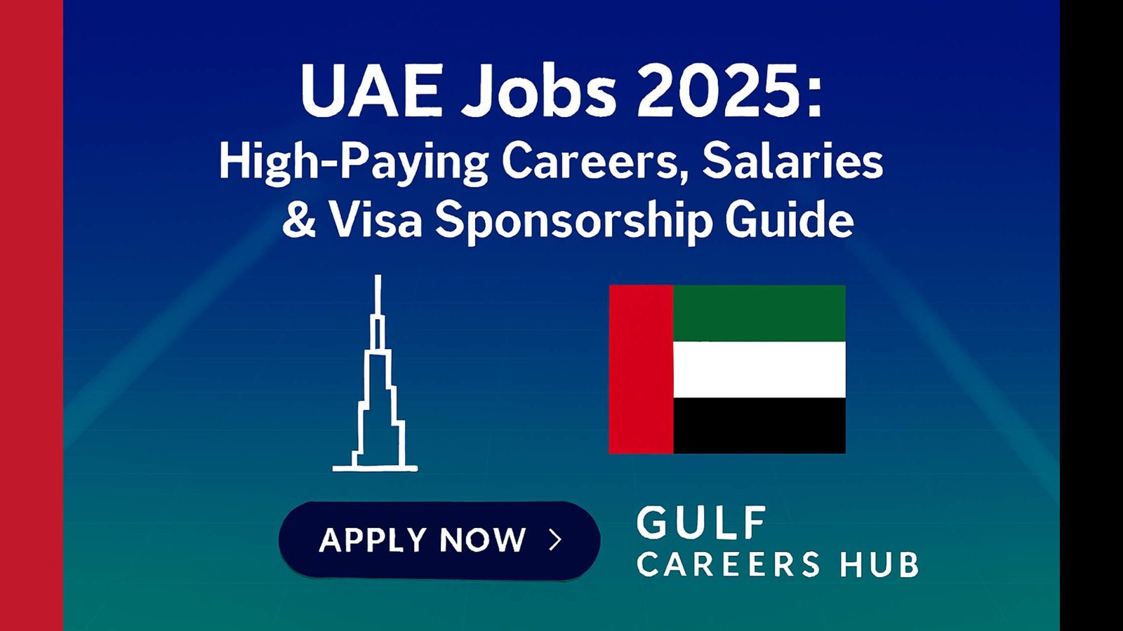 Banner showing UAE Jobs 2025 guide with Burj Khalifa, UAE flag, and Apply Now button