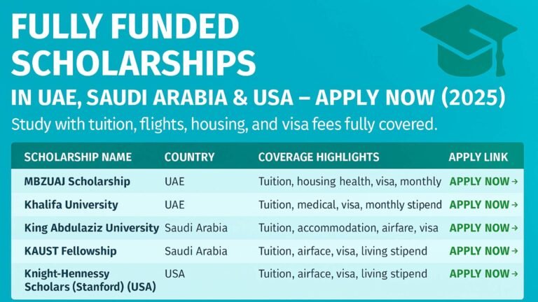Fully Funded Scholarships in UAE, Saudi Arabia & USA — Apply Now (2025)